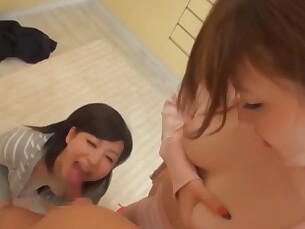 babe blowjob handjob japanese teen threesome asian